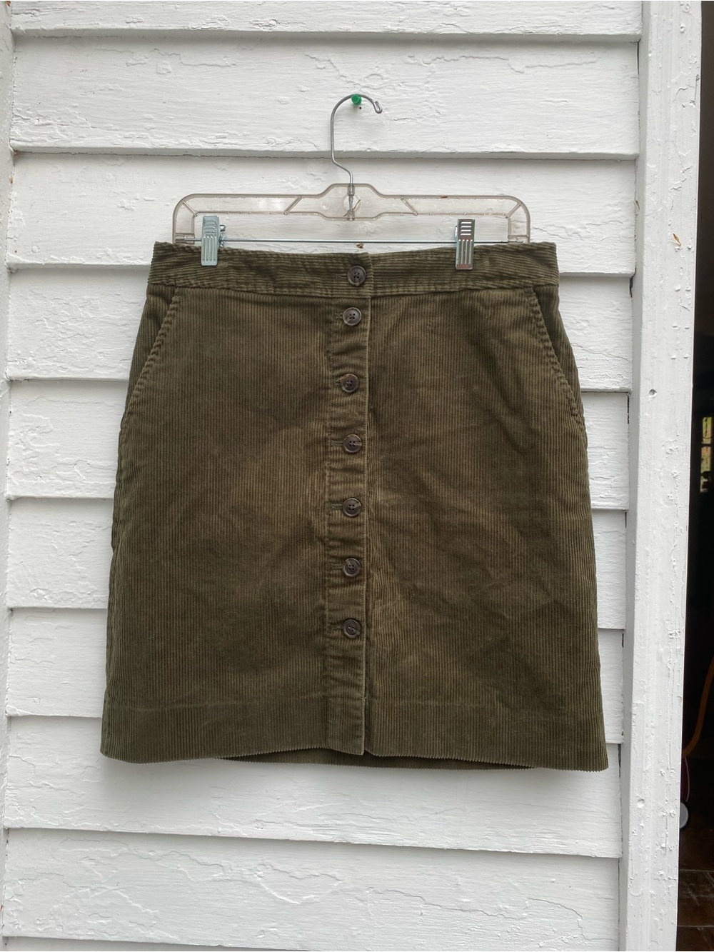 Talbots Olive Green Button-Front Corduroy Mini Skirt